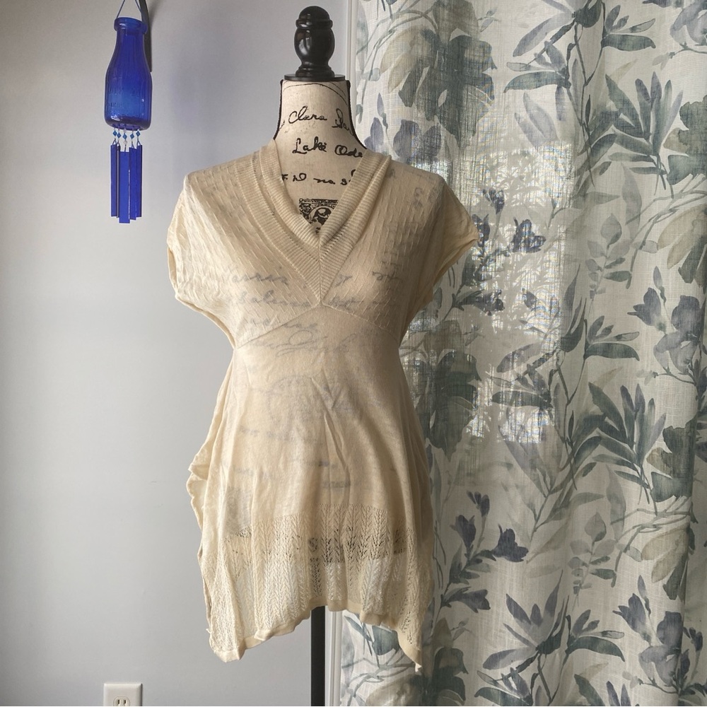 boho and flowy knit tunic top - cream - size small